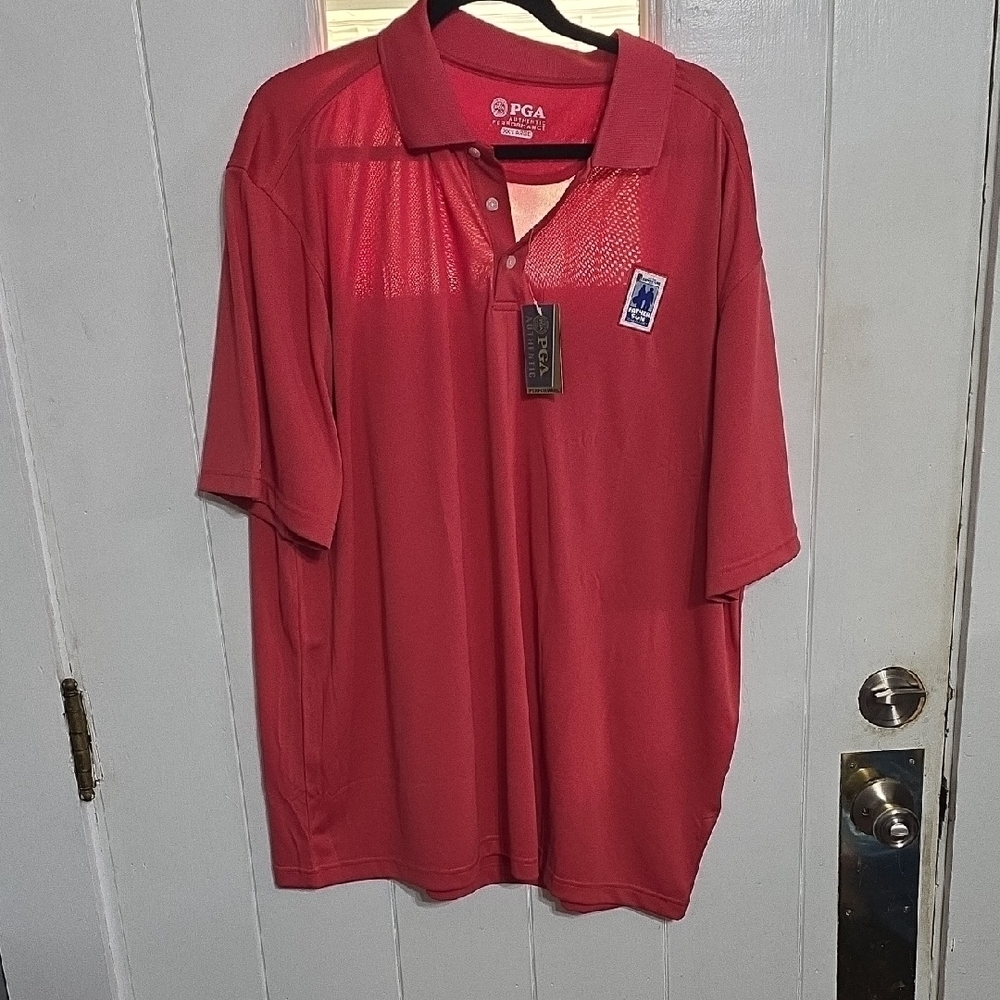 NWT PGA Authentic Performance Mens Polo Shirt Dark Coral? Father Son Patch XXL‎